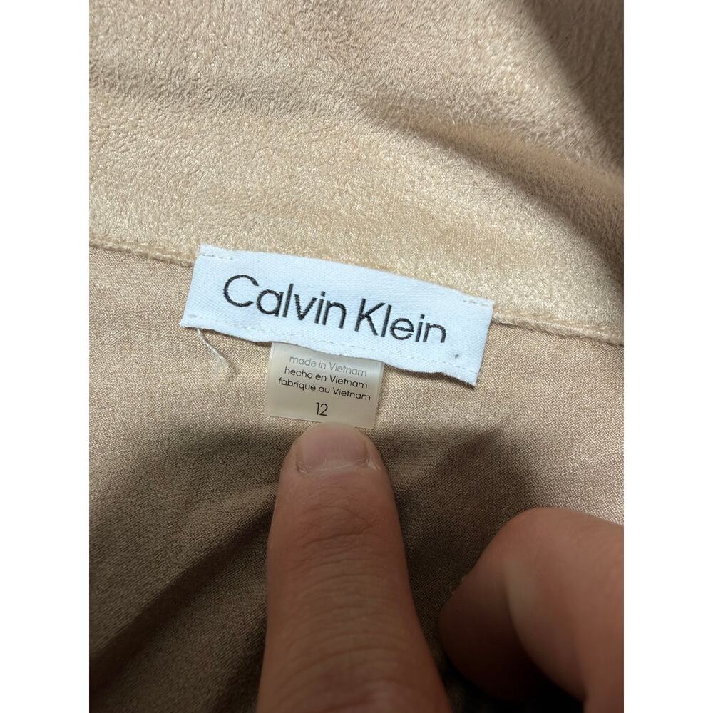 NWT Calvin Klein Shirt Dress Womens 12 Tan Beige Faux Suede Button Front Belted - Picture 5 of 7